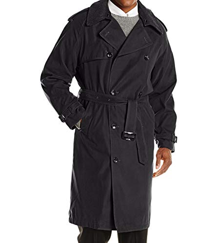 London Fog Men's Iconic Double Breasted Trench Coat with Zip-Out Liner and Removable Top Collar, Black, 44