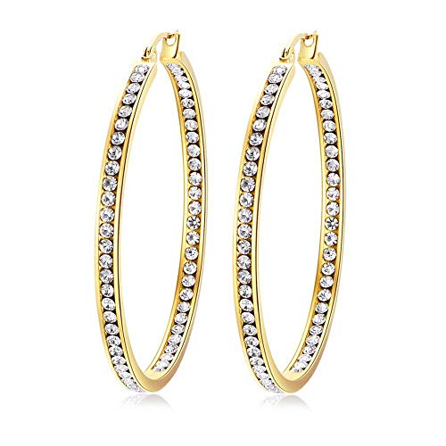 CiNily Gold Hoop Earrings for Women Yellow Gold Plated Stainless Steel Cubic Zirconia Ladies Large Big Hoop Earrings 2'