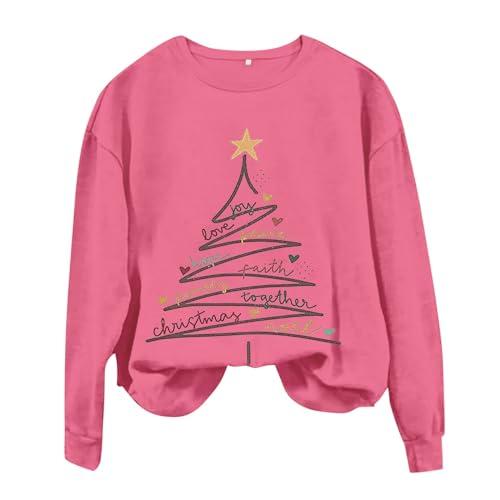 online shopping Christmas Shirts for Women oy Love Peace With Family Together Printed Sweatshirts Crewneck Long Sleeve (Hot Pink, L)