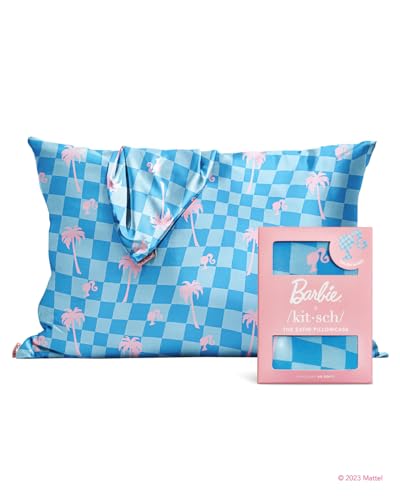 Barbie x Kitsch Satin Pillowcase with Zipper - Softer Than Silk Pillow Cases for Hair & Skin Cooling Pillow Cases Covers | Satin Pillow Cases Standard Size (Malibu Barbie, 1 Pack)