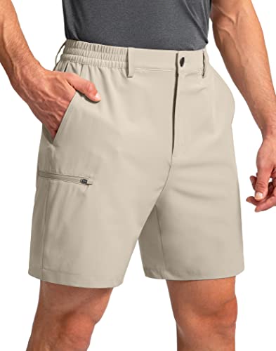 Pinkbomb Men's Golf Shorts with 6 Pockets Stretch Quick Dry Hiking Work Dress Shorts for Men (Khaki, Large)