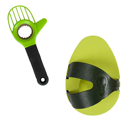 Simply Served Avocado Slicing and Storage Set, 3-in-1 Avocado Slicing Tool, Split, Pit, and Slice Avocados Safely and Effectively, Store Avocados and Reduce Browning, Green