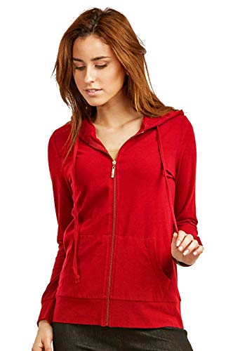 Sofra Women's Thin Cotton Zip Up Hoodie Jacket (Plus, Red) X-Large