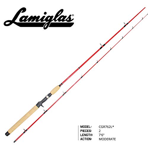 Lamiglas Ultra Light Cast/Troll Jared Johnson Fiberglass Team Kokanee Casting Rod-2 Piece CGR762L Red 7’6'