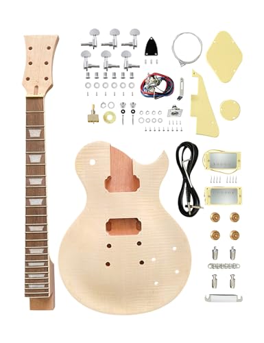 Fistrock DIY Electric Guitar Kit Beginner Kits 6 String with Curved Mahogany Body AAA Flamed Maple Top Mahogany Neck Rosewood Fingerboard Chrome Hardware Build Your Own Guitar.