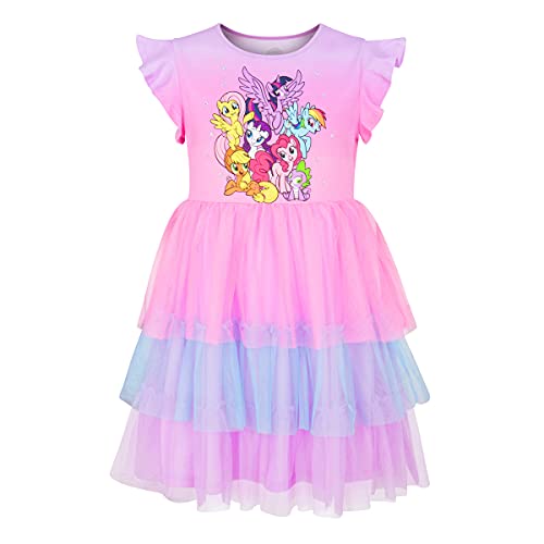My Little Pony Dress - Character Group Party Dress for Little and Big Girls 4-16, Pink Blue Purple, X-Small