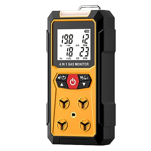 Gas Leak Detector 4-in-1 (H2S, EX, O2, CO) - Reliable Home and Workplace Safety Monitor with Precise Detection - Rechargeable, Rugged Build, Instant Alerts - Temperature Range: 14°F to 131°F