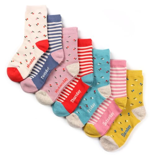 COTTON DAY 7 Days of the Week Gift Box Kids Girls Short Socks Cute Floral Design 6-8 years Size M (8)