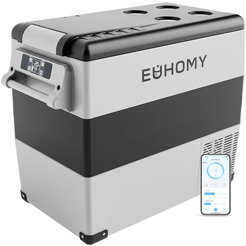 EUHOMY Car Refrigerator, 55Liter(59qt) RV Refrigerator with 12/24V DC & 110-240V AC, Portable refrigerator freezer fridge cooler For Car, RV, Camping, Travel, Fishing, Outdoor or Home Use(Gray).