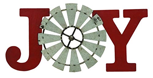 Col House Designs 'Joy' or 'Noel' Red Windmill Metal Sign - Farmhouse Decor - Christmas Decor - Rustic Wall Decor (Joy)