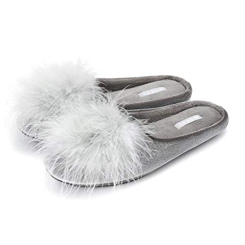 BCTEX COLL Women's Cozy Velvet Memory Foam House Slipper,Ladies Fuzzy Bedroom Slipper Non-slip Sole Grey 9-10