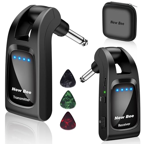Wireless Guitar System 2.4GHz with 6 Channels Rechargeable Audio Wireless Guitar Transmitter Receiver for Guitar Bass Electric Instruments