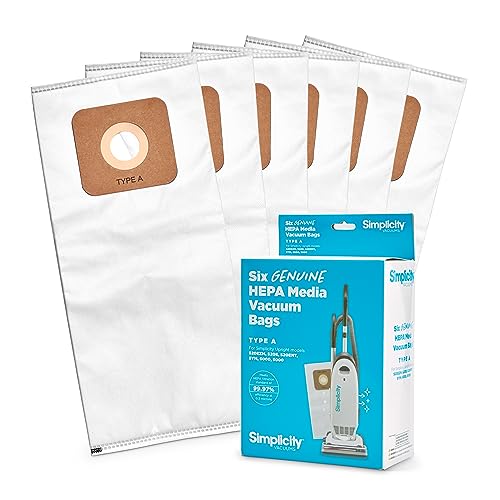 Simplicity Vacuums SAH-6 Certified Hepa Vacuum Replacement Bags, Fits with S20EZM Allergy Upright Vacuum Cleaner, Symmetry and 6 Series, Type A Bags, 6-pack Set