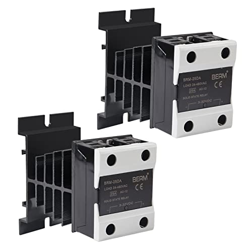 AITIAO 2pcs Solid State Relay SSR-25DA Input 3-32V DC to Output 24-480V AC 25A +2pcs Heat Sink
