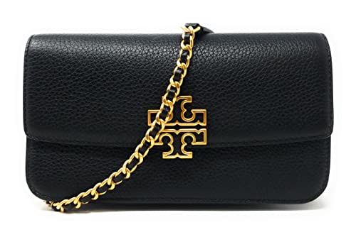 Tory Burch Women's Britten Chain Wallet with Wristlet (Pebbled Leather, Black)