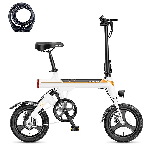 Jasion EB3 Electric Bike for Adults 21mph Folding Adults Electric Bicycles, 350W Brushless Motor, 36V 7.5Ah Battery, Center Suspension, 3 Levels Assist, 14' Foldable ebike for Adults and Teens
