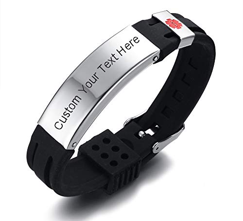 XUANPAI Christmas Gifts Unisex Personalized Custom Engraved Medical Alert ID Bracelet Custom Silicone Bangle SOS Emergency wristband