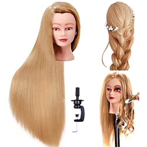 FABA Mannequin Head with Hair 26'-28' Hair Doll Cosmetology Mannequin Head Practice Braiding Cosmetology Doll Head Hair with Free Clamp Holder