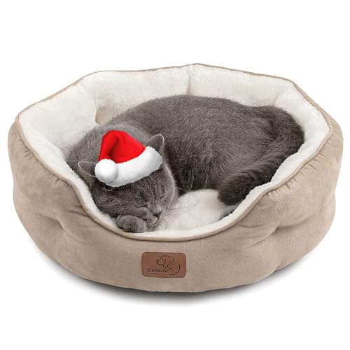 Bedsure Dog Beds for Small Dogs - Round Cat Beds for Indoor Cats, Washable Pet Bed for Puppy and Kitten with Slip-Resistant Bottom, 20 Inches, Taupe