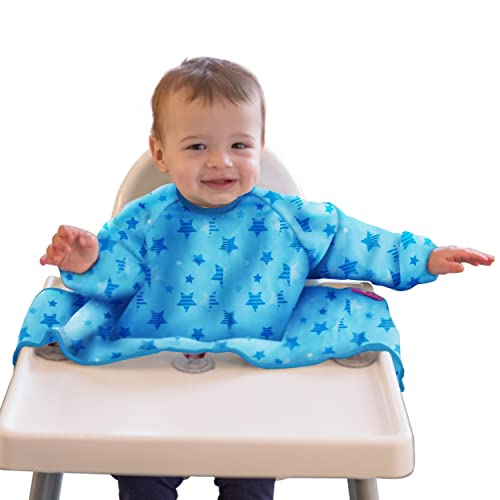 Tidy Tot Cover & Catch Waterproof Bib - Attaches to Highchairs - Easy to Clean Baby Bibs for Eating - Long Sleeve Coverall - Toddler and Baby Led Weaning Bib - Fits 6 to 24 Months - Super Stars