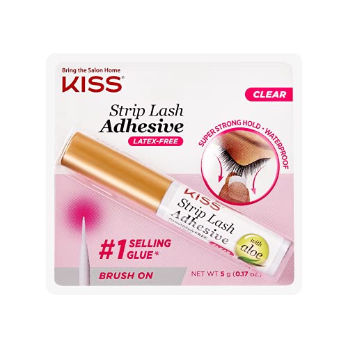KISS Strip Lash Adhesive, Lash Glue, 24hr Strip Eyelash Adhesive, Clear, includes Lash Adhesive, Long Lasting Wear, Can Be Used with Strip Lashes and Lash Clusters