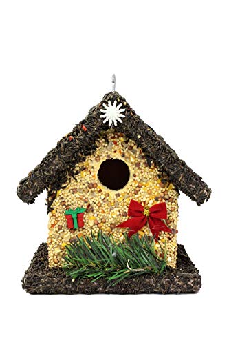 Edible Birdhouses Handmade Unique Wooden Birdhouse Covered w/Birdseed- Reseedable Bird Feeder-Made in USA- Holiday Design! (SD)