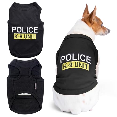Parisian Pet Unisex Dog T-Shirt with Embroidered 'Police' Words - 100% Cotton, Breathable Sleeveless Pet Vest - Machine Washable Dog Clothes for Medium-Sized Dogs