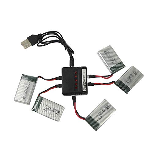 Coolplay 5 PCS 3.7V 500mAh Li-Polymer Battery & 5 in 1 Battery Charger Case Spare Parts for Syma X5 X5C (5pcs Batteries+Charger)