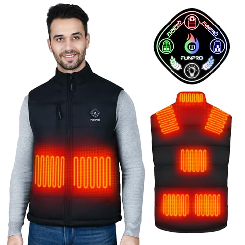 FUNPRO Heated Vest for Men, 5 in-1 Smart Controller, Lights-out Design, Lightweight Heating Vest, Battery Not Included, Black M