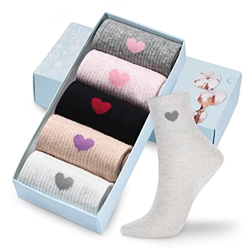Corlap Cute Crew Socks Ankle High Cotton Fun Gifts For Women, Athletic Running (5-Pairs With gifts Box)