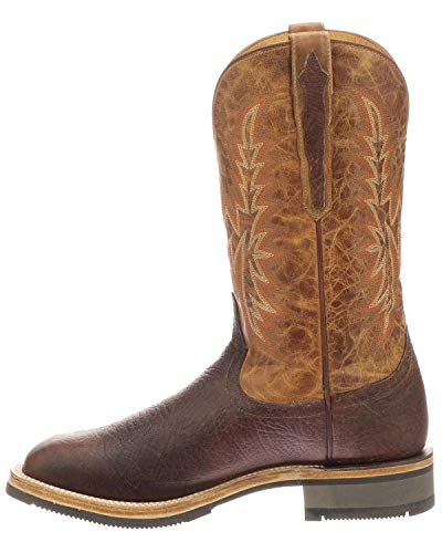 Lucchese Mens Rudy Embroidery Square Toe Casual Boots Mid Calf - Brown - Size 8.5 D