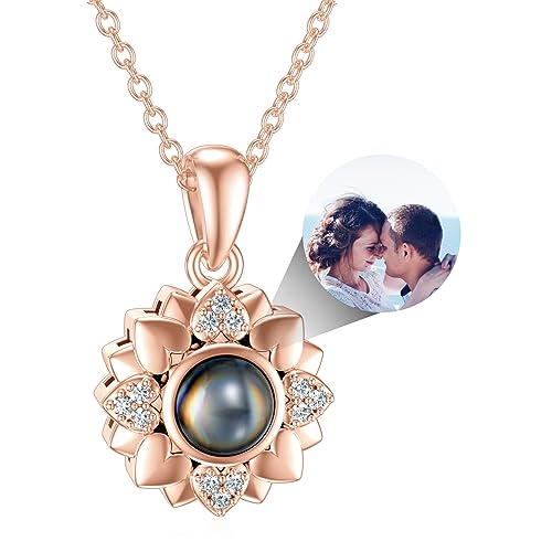 Dorunmo Personalized Picture Pendant Necklace 925 Sterling Silver Customized Picture Sunflower Pendant Necklace Jewelry Romantic Gifts for Girlfriend Birthday Christmas