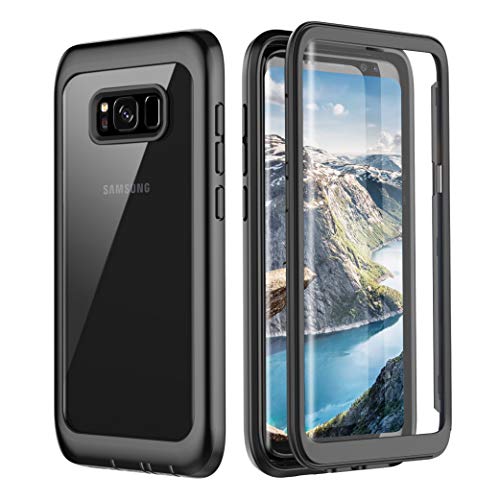 Pakoyi Samsung Galaxy S8 Case, Full Body Bumper Case Built-in Screen Protector Slim Clear Shock-Absorbing Dustproof Lightweight Cover Case for Samsung Galaxy S8 (Black/Clear)