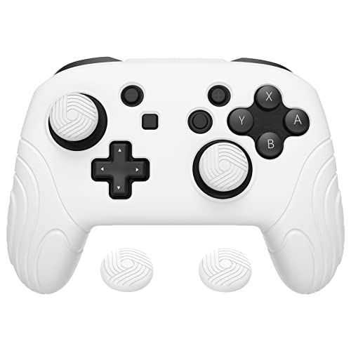 PlayVital Samurai Edition Ergonomic Silicone Skin Protective Case for Nintendo Switch Pro Controller, Soft Anti-Slip Controller Grip Protector for Nintendo Switch Pro with Thumb Grip Caps - White