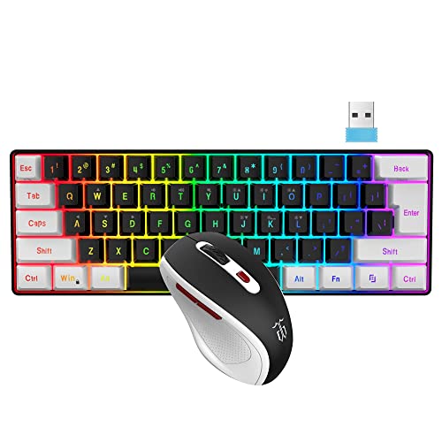 Snpurdiri 2.4G Wireless Gaming Keyboard and Mouse Combo, Include Small 60% Merchanical Feel Keyboard, Ergonomic Design Mini Mouse(Black and White)