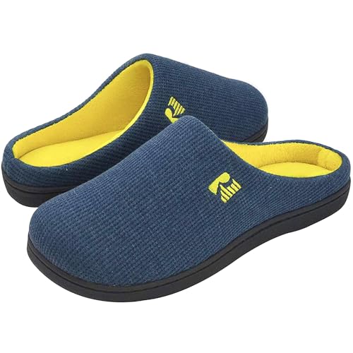 RockDove Men's Original Two-Tone Memory Foam Slipper, Size 11-12 US Men, Blue/Maize
