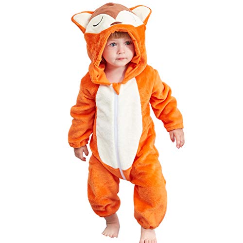 MICHLEY Newborn Baby Winter Hooded Romper Flannel Infant Jumpsuit Outfit, Fox, 30-36months, Size 120