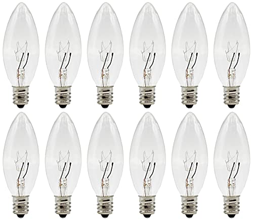 Creative Hobbies Replacement Light Bulbs for Electric Candle Lamps, Window Candles, & Chandeliers - 7 Watt Candelabra (E12), Clear, Steady Burning, 120v 7w Bulb - Pack of 12