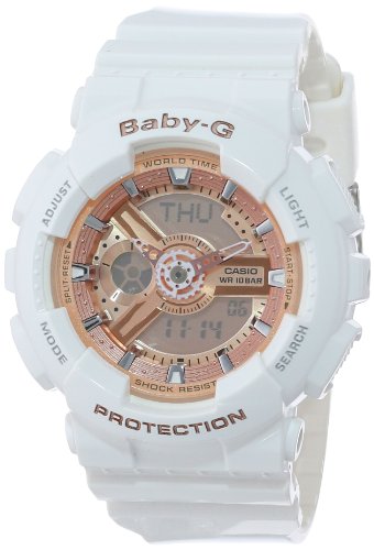 Casio Women's BA-110-7A1CR Baby-G Rose Gold Analog-Digital Watch with White Resin Band