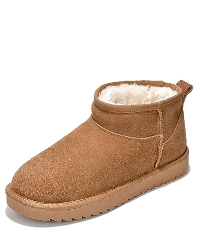 Project Cloud Mini Platform Boots for Women - Ankle Boot Fur Lined Genuine Suede Cozy Platform + Memory Foam Insole Winter Boots - Ideal for Indoor & Outdoor Snow Boots (Hippy, Chestnut, 7)