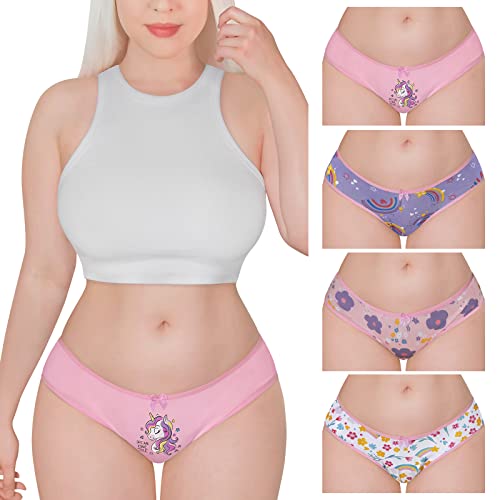 Littleforbig Women's Ladies Soft Cotton Underwear Comfortable Hipster Briefs 4 Pack Panties Set - Unicorn Pattern M Multicolor