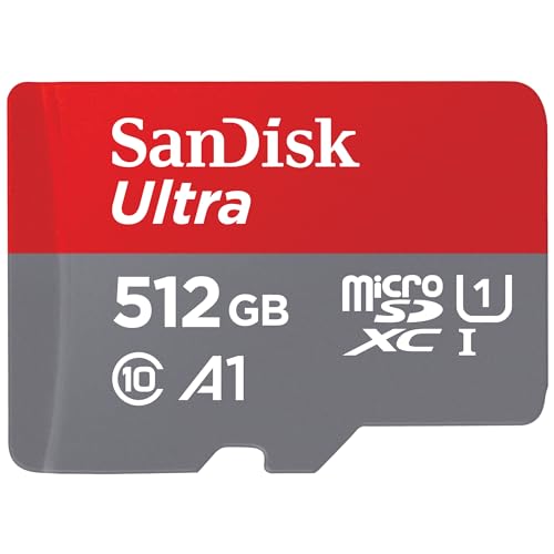 SanDisk 512GB Ultra microSDXC UHS-I Memory Card with Adapter - Up to 150MB/s, C10, U1, Full HD, A1, MicroSD Card - SDSQUAC-512G-GN6MA [New Version]