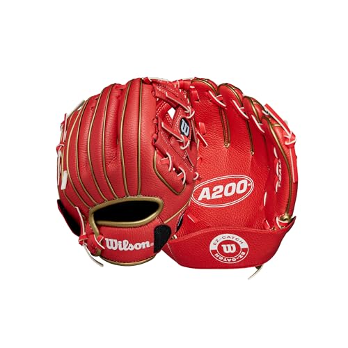 Wilson 2024 A200 EZ Catch 9” T-Ball Glove - Right Hand Throw, Red/Metallic Gold