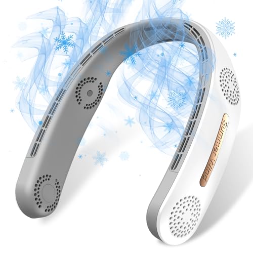 MSEVC Neck Fan 4 Turbo 6000mAh Portable Neck Fan 360°Cooling Airflow Bladeless Neck Fan USB Rechargeable with 3 Speeds Adjustment Wearable Personal Fan for Outdoor Travel Indoor - White