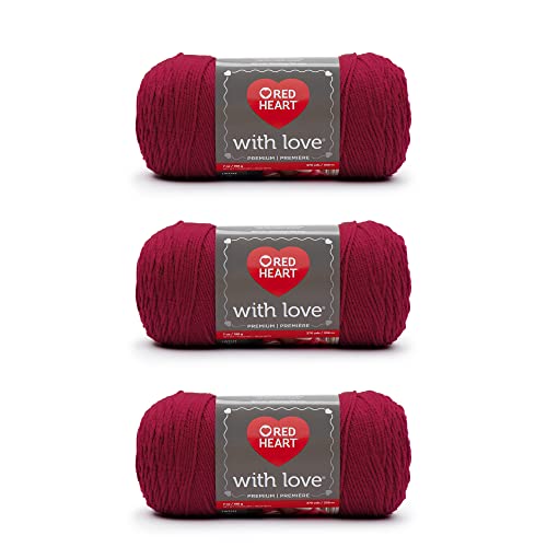 Red Heart with Love Holy Berry Yarn - 3 Pack of 198g/7oz - Acrylic - 4 Medium (Worsted) - 370 Yards - Knitting/Crochet