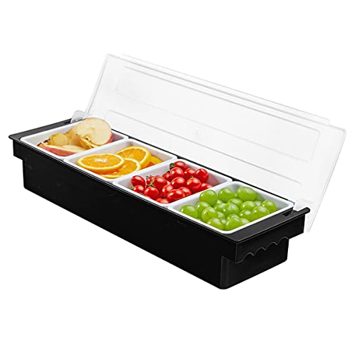 BEYLANG Ice Chilled Serving Tray Condiment Pots 4 Compartment Condiment Server Caddy (4 Compartments)