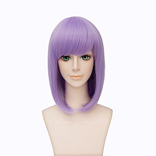 GOOACTION 40cm/16inch Women Short Anime Bob Straight Light Purple Wig with Bangs for Dagashi Kashi Shidare Hotaru Cosplay Costume Party Synthetic Hair Wigs