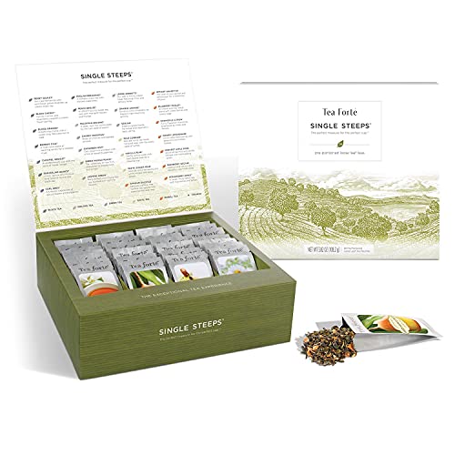 Tea Forte Assorted Gift Set, Assorted Loose Classic Flavored Leaf Tea, Single Steeps Chest Gift Box, 28 Count (Pack of 1)