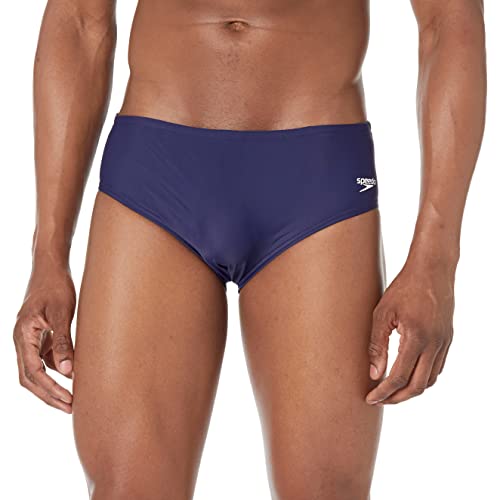 Speedo mens Swimsuit Powerflex Eco Solid Adult athletic swim briefs, Speedo Navy, 32 US