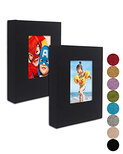 Small Photo Album 5x7 – 2 Pack, Each 26 Clear Pages Hold 52 Pictures. 5x7 Photo Album for 5x7 Pictures, Artwork, Drawings, Linen Cover with Front Window, Black Fabric